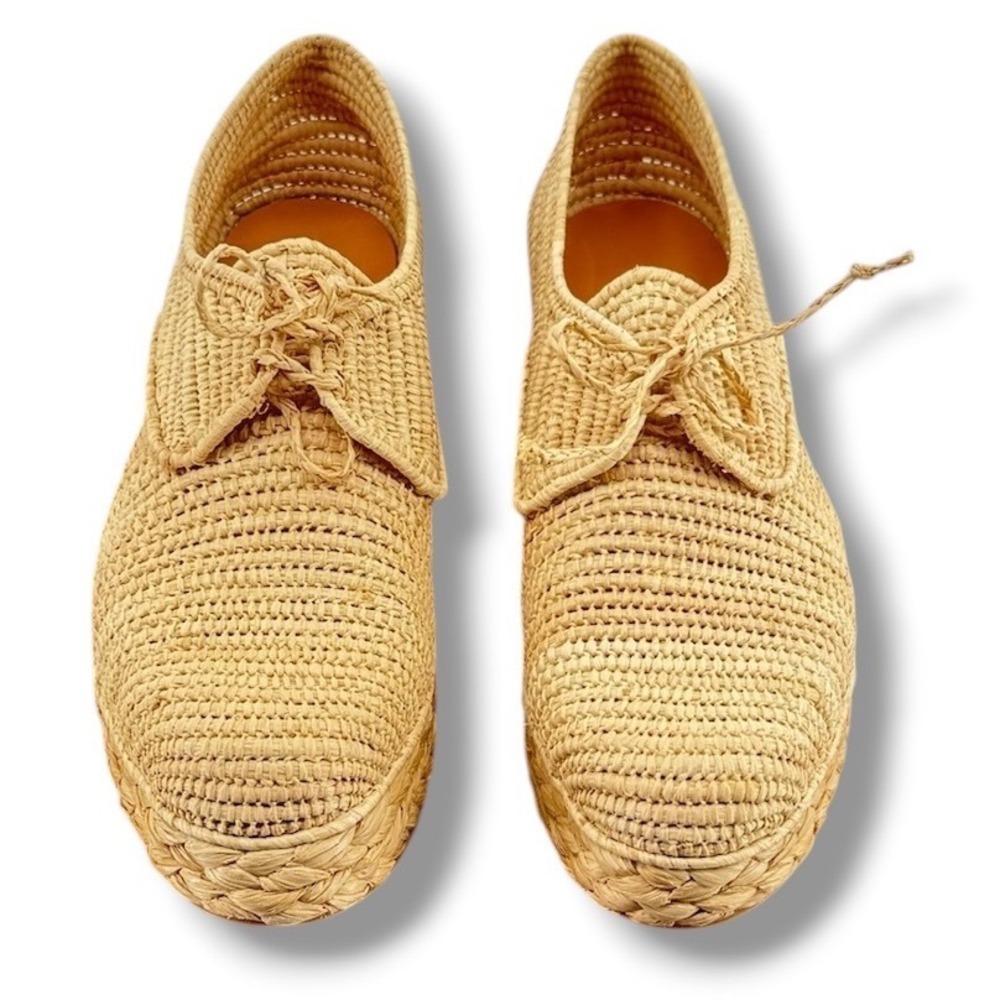 Robert Clergerie Pinto Raffia Platform Espadrille Shoes 7-7.5 Natural Wedge - Picture 2 of 8